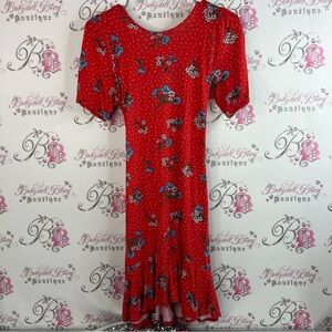 ASOS dress tie up belted flowers polka dot blue white Red Floral Midi Dress